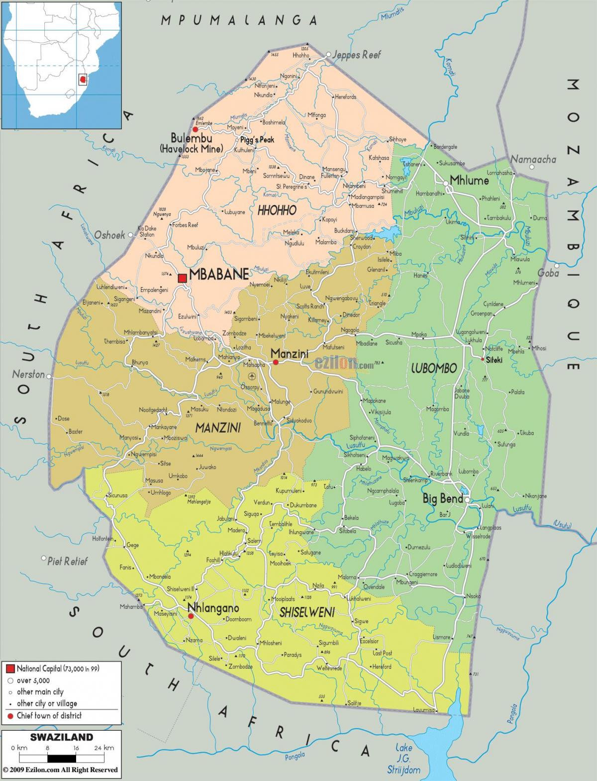 Mapa ng manzini Swaziland