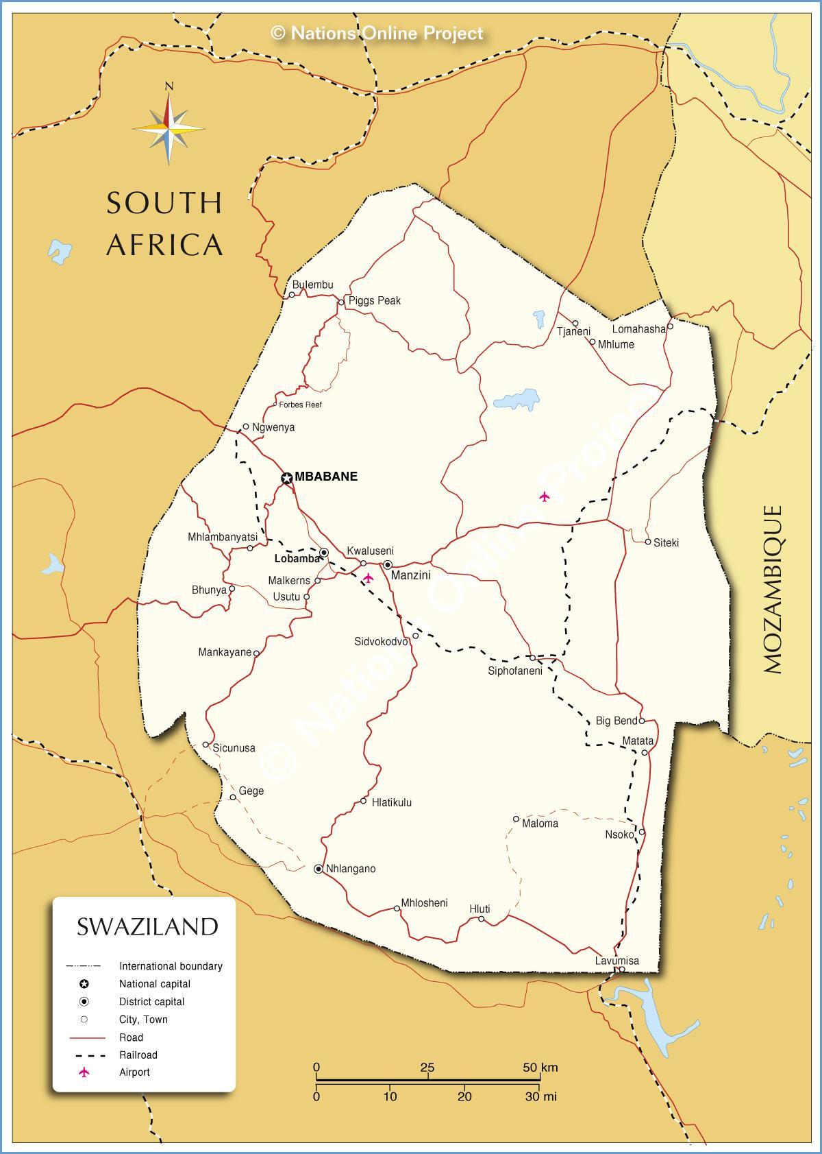 Mapa ng Swaziland bayan