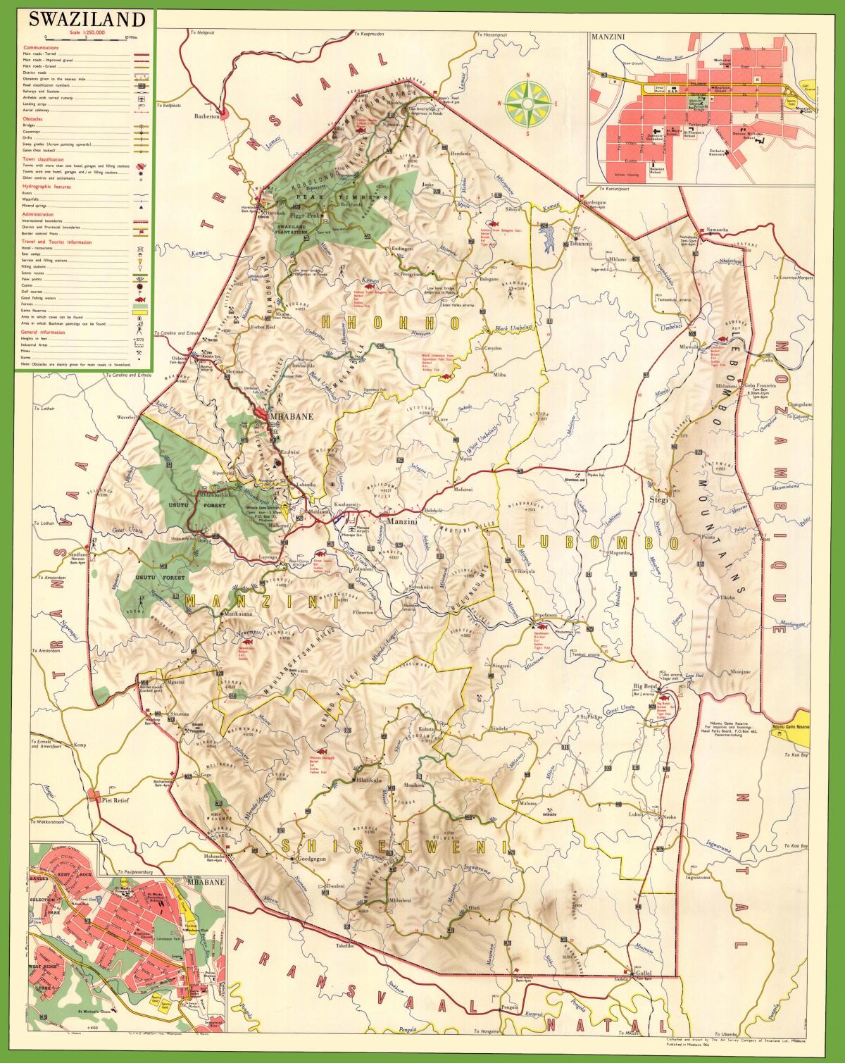 Mapa ng Swaziland detalyadong