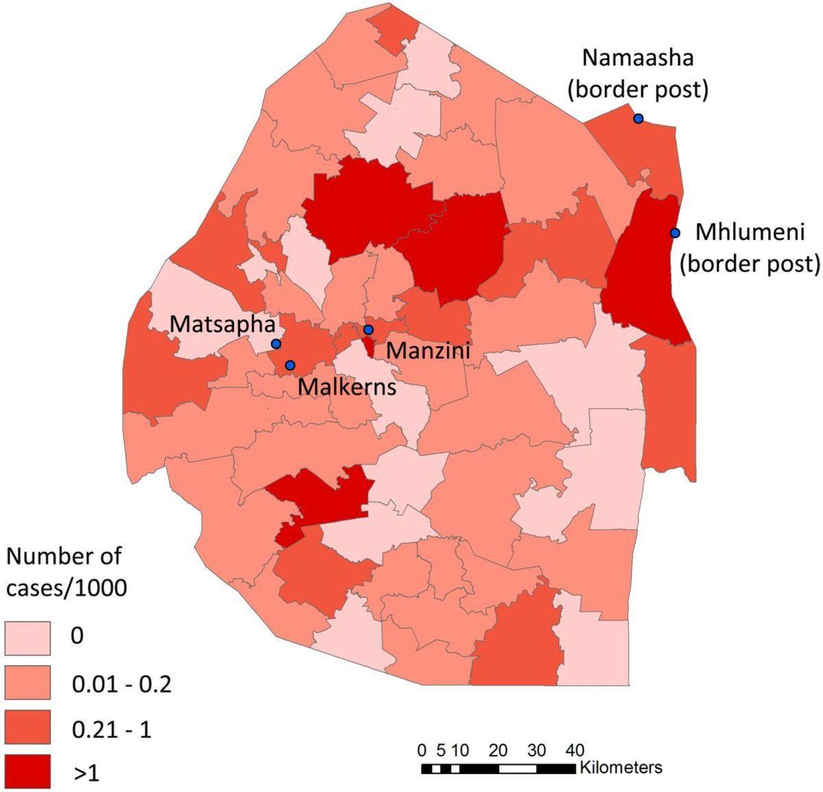 Mapa ng Swaziland malarya