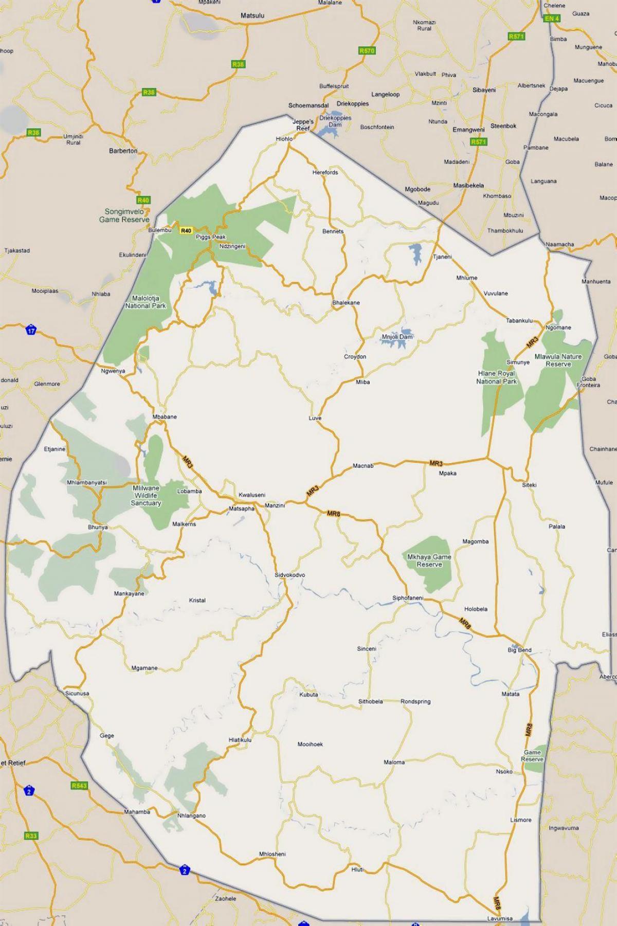 Mapa ng Swaziland sa kalsada